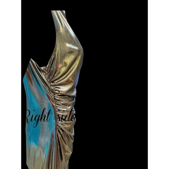 Vince Camuto Gold Metallic Draped Sleeveless Midi Dress Size 14 New With Tags Wo - Picture 9 of 12